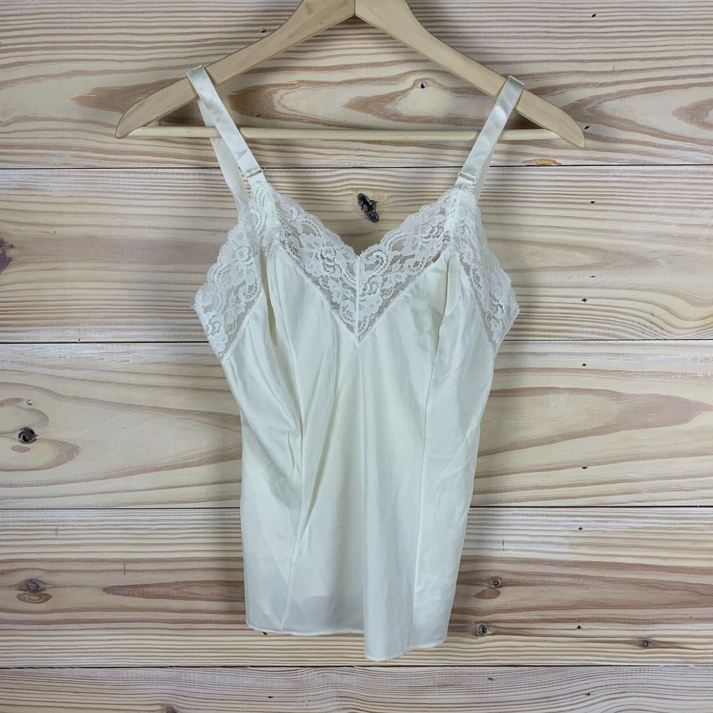 Y2K Komar Camisole‎ Top 32 Lace Ivory Adjustable Silky Nylon USA